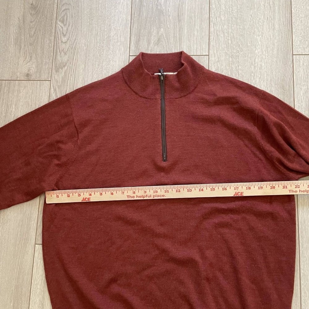 Peter Millar Merino Wool Quarter Zip Pullover Sweater Men L Orange-Red Mock Neck - Picture 4 of 11